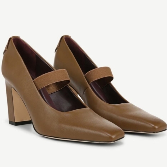 🔹️Franco Sarto 🔹️leather Flexa Bria  Woodland  Brown Square Toe  Leather Pumps - Picture 1 of 6